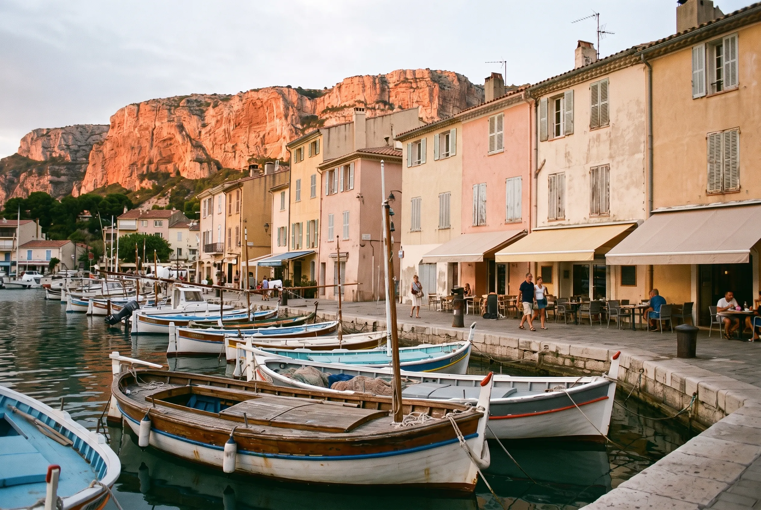 Cabanon aux volets bleus devant le port de Cassis